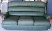 Green leather 3 seater lounge in fair condition