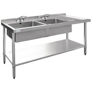 Vogue Stainless Steel Double Bowl Sink Right Hand Drainer 1800mm