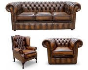 Chesterfield Leather 3 Seater   Mallory Wing Chair 